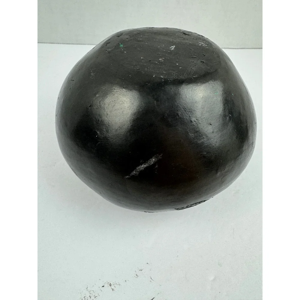 Hand Etched Black Clay Floral Pottery Vase Artisan Round Seed Pot 4 Inch